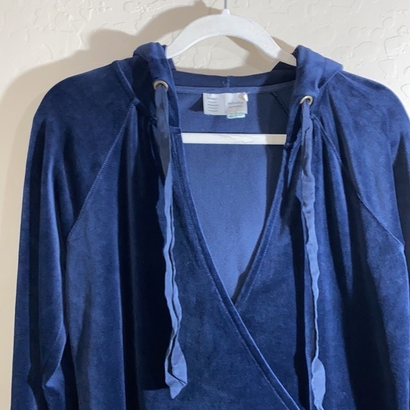 Anthropologie Saturday Sunday navy soft velour wrap front hoodie - Picture 2 of 6
